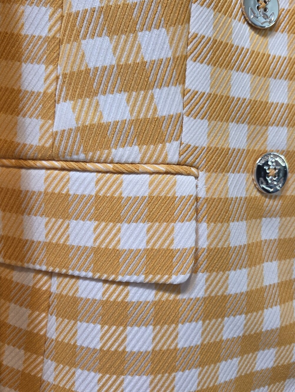Tommy Hilfiger Mustard Yellow & White Gingham Double-Breasted Blazer 12 Preppy - Picture 3 of 8